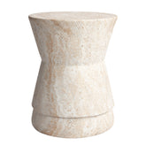 Hourglass Travertine Stone Finish Italian Design MGO Side Accent Table, size 14.4"x14.4"x17.7", perfect for both indoor and outdoor settings.
